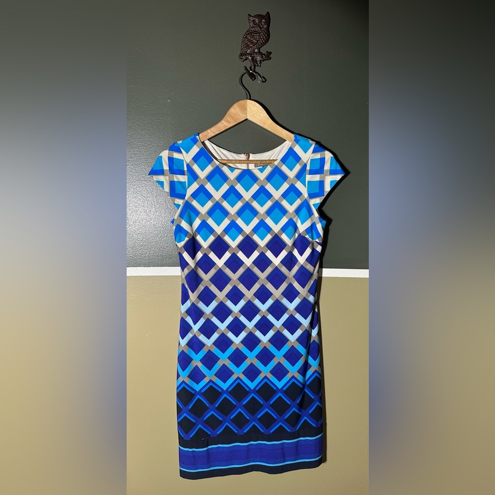Roz & Ali Blue and Gray Patterned Dress